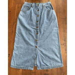 Vintage Kodiak Long Denim Jean Skirt Pockets Button Front Women’s Size 10 1980s